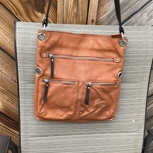 MAURIZIO TAIUTI SADDLE BROWN LEATHER SHOULDER BAG MADE IN ITALY